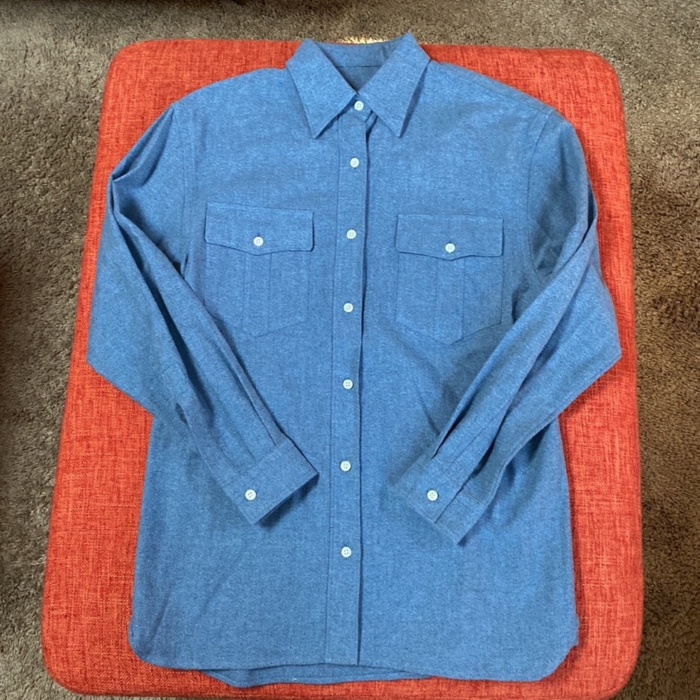 Light Blue Cotton Flannel Button Down Up Shirt